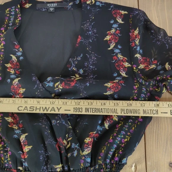 Guess Black Floral Faux Wrap Long Sleeve Mini Dress (no belt) - Picture 10 of 16